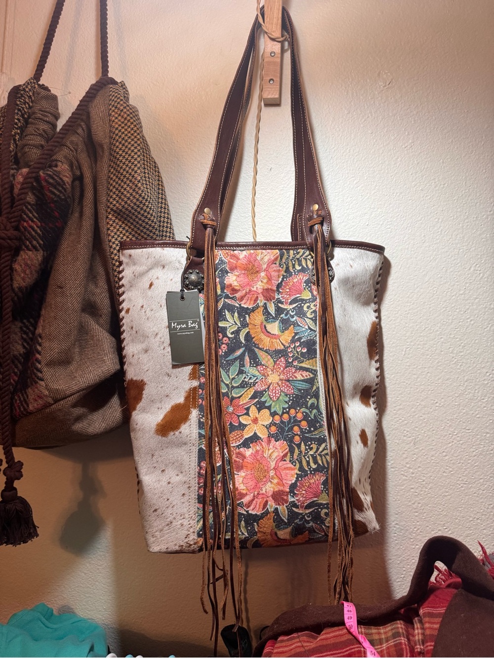 Myra Cow Hide Bag- Floral, Fringe- NWT- MSRP 150 - Picture 5 of 5